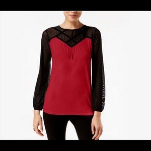 August Silk | Red Black Blouse Top